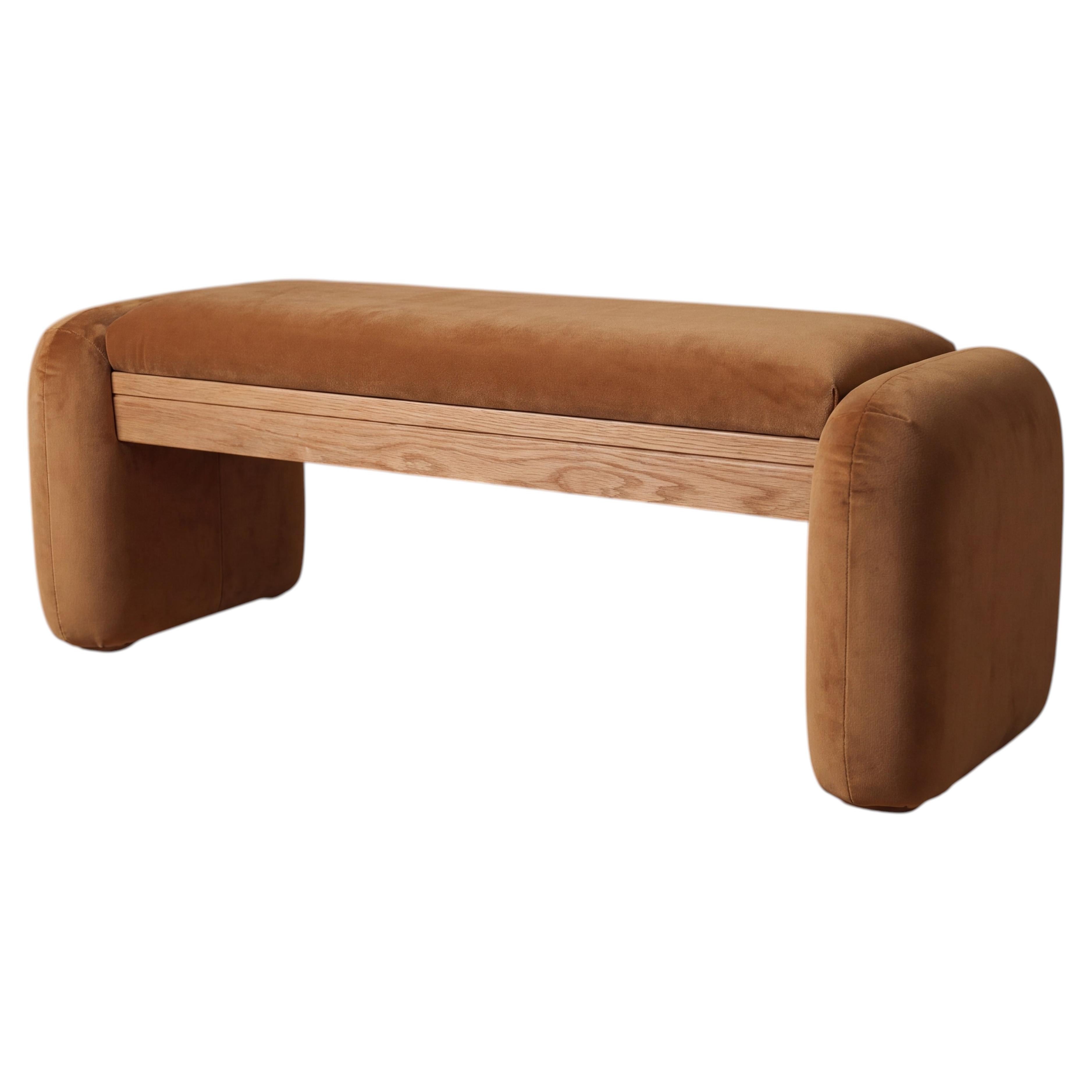 Tsuki Oak Bench Upholstered in Pierre Frey Teddy Mohair