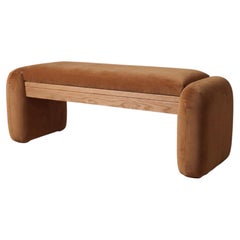 Tsuki Oak Bench Upholstered in Pierre Frey Teddy Mohair