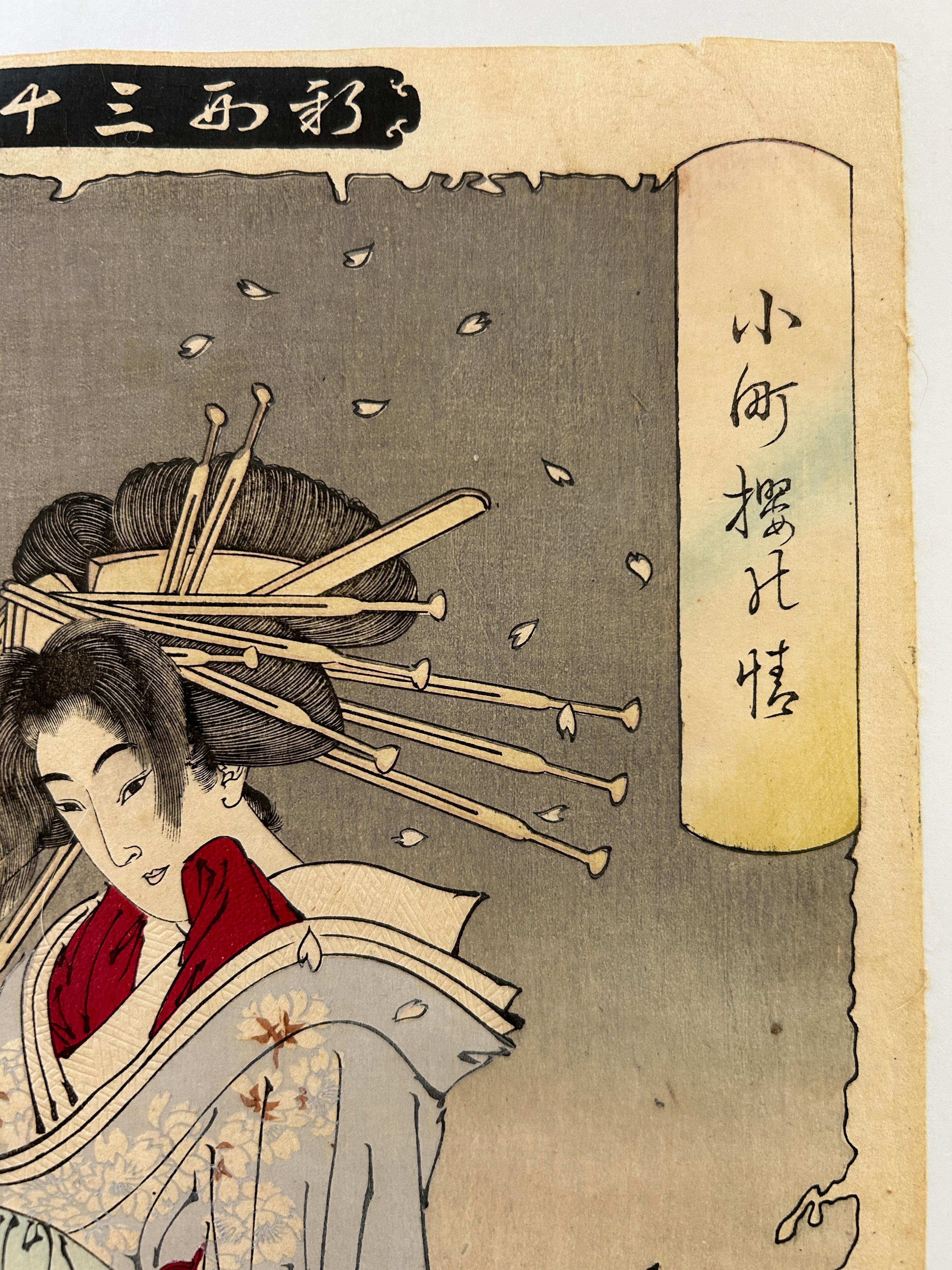 « The Spirit of the Komachi Cherry Tree » (L'esprit du cerisier Komachi) de 36 Ghost Stories (histoires fantômes) - Marron Figurative Print par Tsukioka Yoshitoshi 