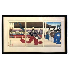 Tsukioka Yoshitoshi Japanese Woodblock Triptych Print Court Dancer, 19th Century