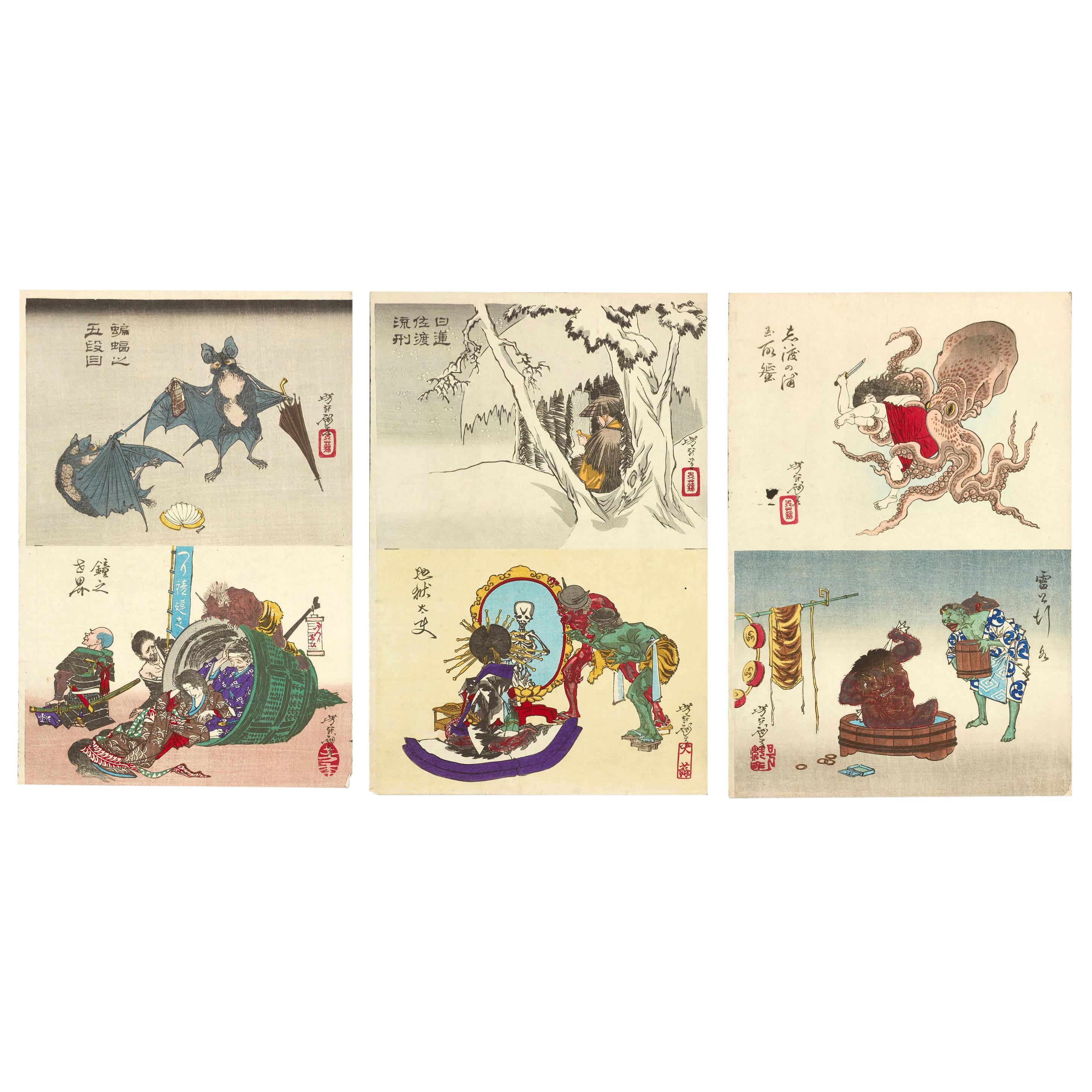 Tsukioka Yoshitoshi, Original Set of Six '6' 19th Century Japanese Prints