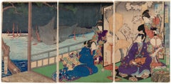Prince Genji & Ladies Japanese Woodblock Print Ukiyo-e Triptych by Yoshitoshi