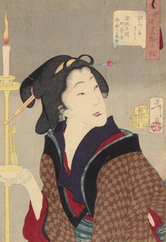 "Thirsty: the appearance of a town geisha in the Ansei era" - Woodblock on Paper