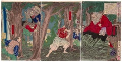 Tsukioka Yoshitoshi, Warrior, Japanese Woodblock Print, Ukiyo-e, Triptych, Meiji