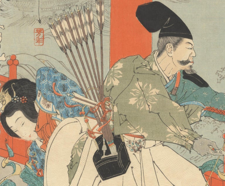 Yoshitoshi, Original Japanese Woodblock Print, Warrior, Ukiyo-e Art, Folklore For Sale 1
