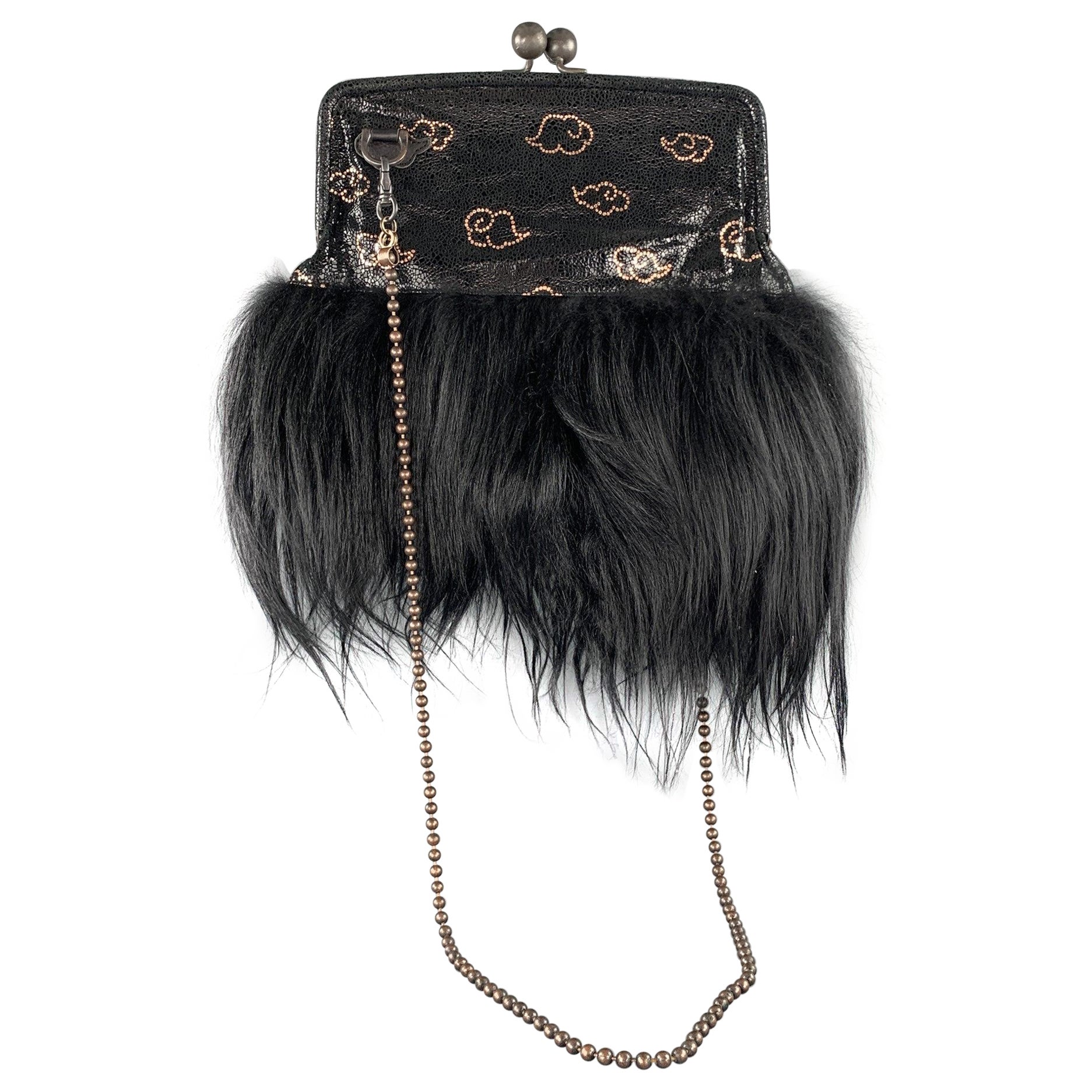 Tsumori Chisato Borsa Kiss Lock in pelle di capra con stampa rame oro