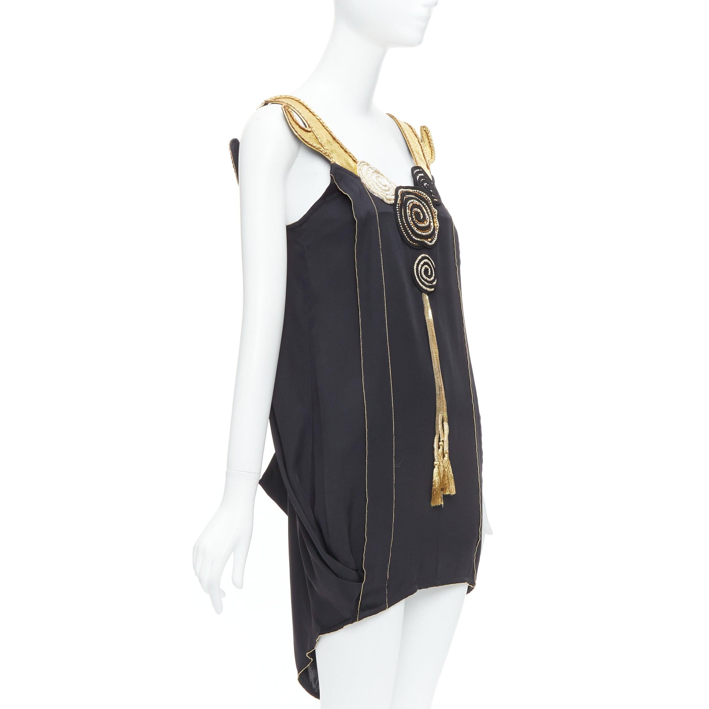 Black TSUMORI CHISATO gold leather black 100% silk cactus strap dress JP2 M For Sale