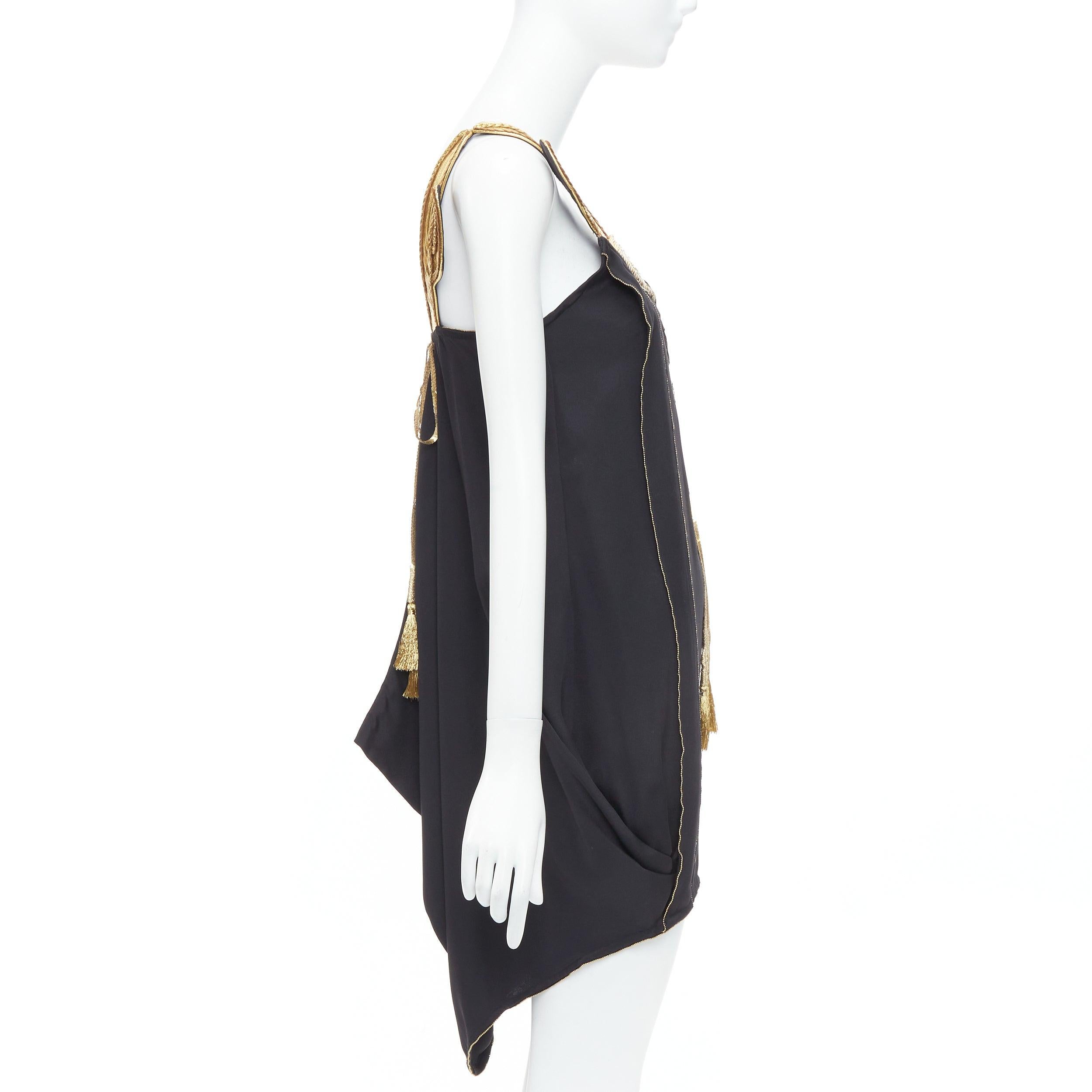 TSUMORI CHISATO gold leather black 100% silk cactus strap dress JP2 M In Good Condition For Sale In Hong Kong, NT