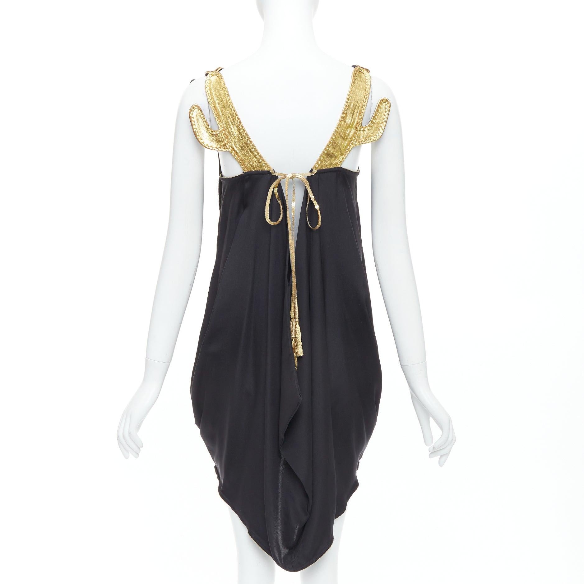 Women's TSUMORI CHISATO gold leather black 100% silk cactus strap dress JP2 M For Sale