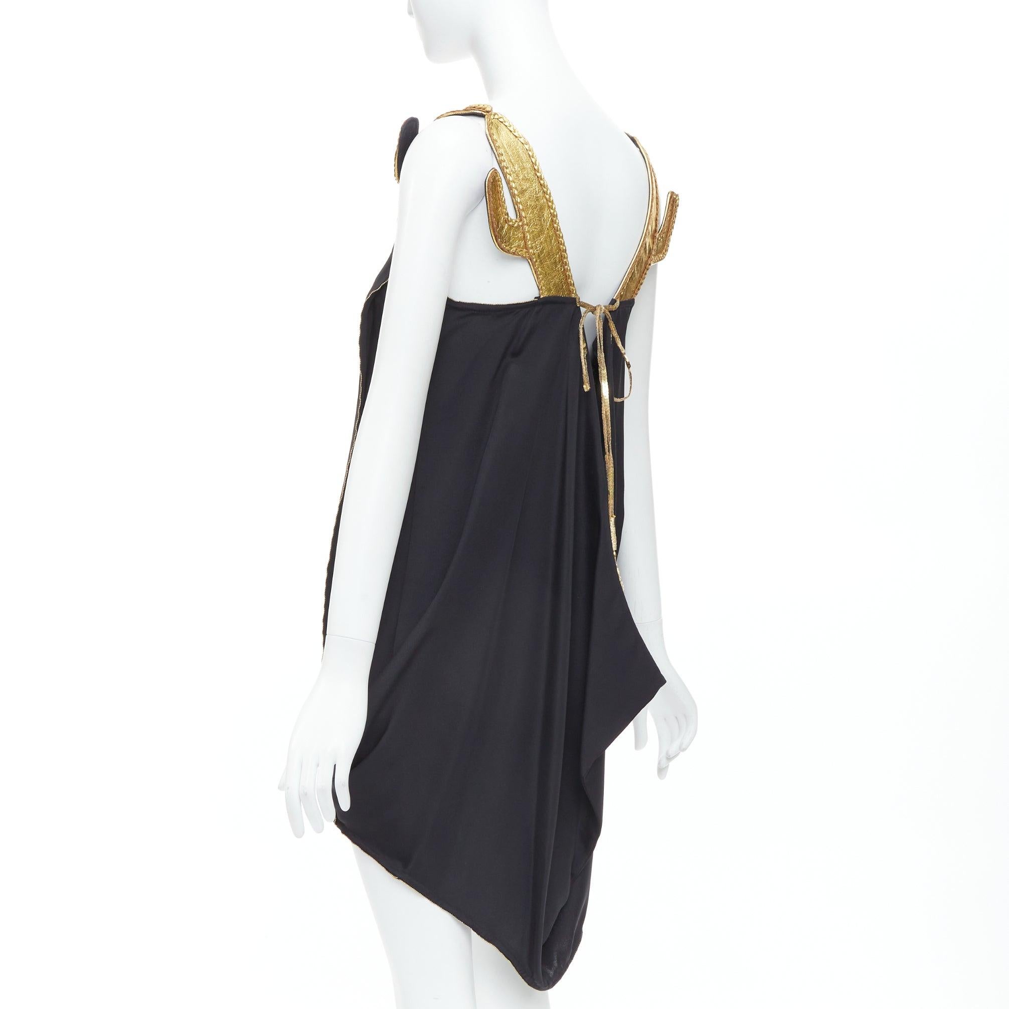 TSUMORI CHISATO gold leather black 100% silk cactus strap dress JP2 M For Sale 1