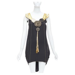 Tsumori Chisato, abito con cinturino a cactus in pelle oro e nero 100% seta, JP2 M.
