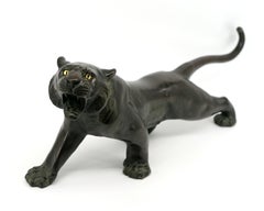 TSUNEMITSU Bronze Tiger With Terrifying Glass Eyes, Meiji, 1868-1912