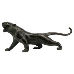 Tigre en bronze avec des yeux en verre terrifiant, Meiji, 1868-1912