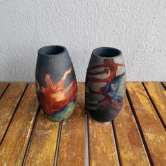 Tsuri 2 Pack Raku Pottery Vase - Carbon Copper - Handmade Ceramic Home Decor