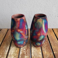 Tsuri 2 Pack Raku Pottery Vase, Full Copper Matte, Handmade Ceramic Home Decor