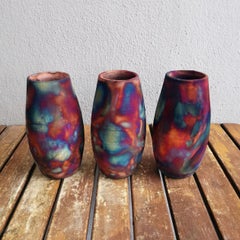Tsuri 3 Pack Raku Pottery Vase, Full Copper Matte, Handmade Ceramic Home Decor