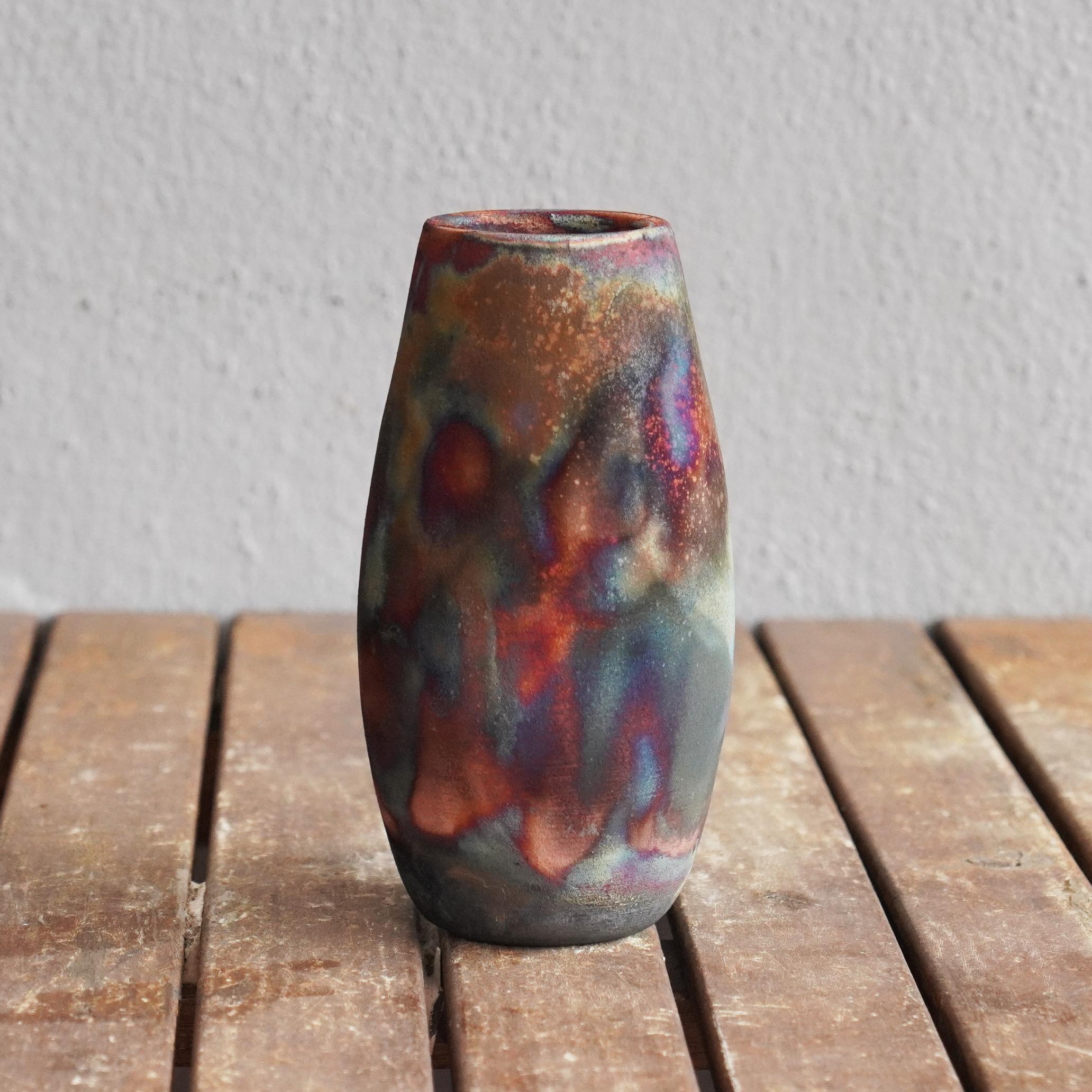 Tsuri Raku Pottery Vase Full Copper Matte Handmade Ceramic Home