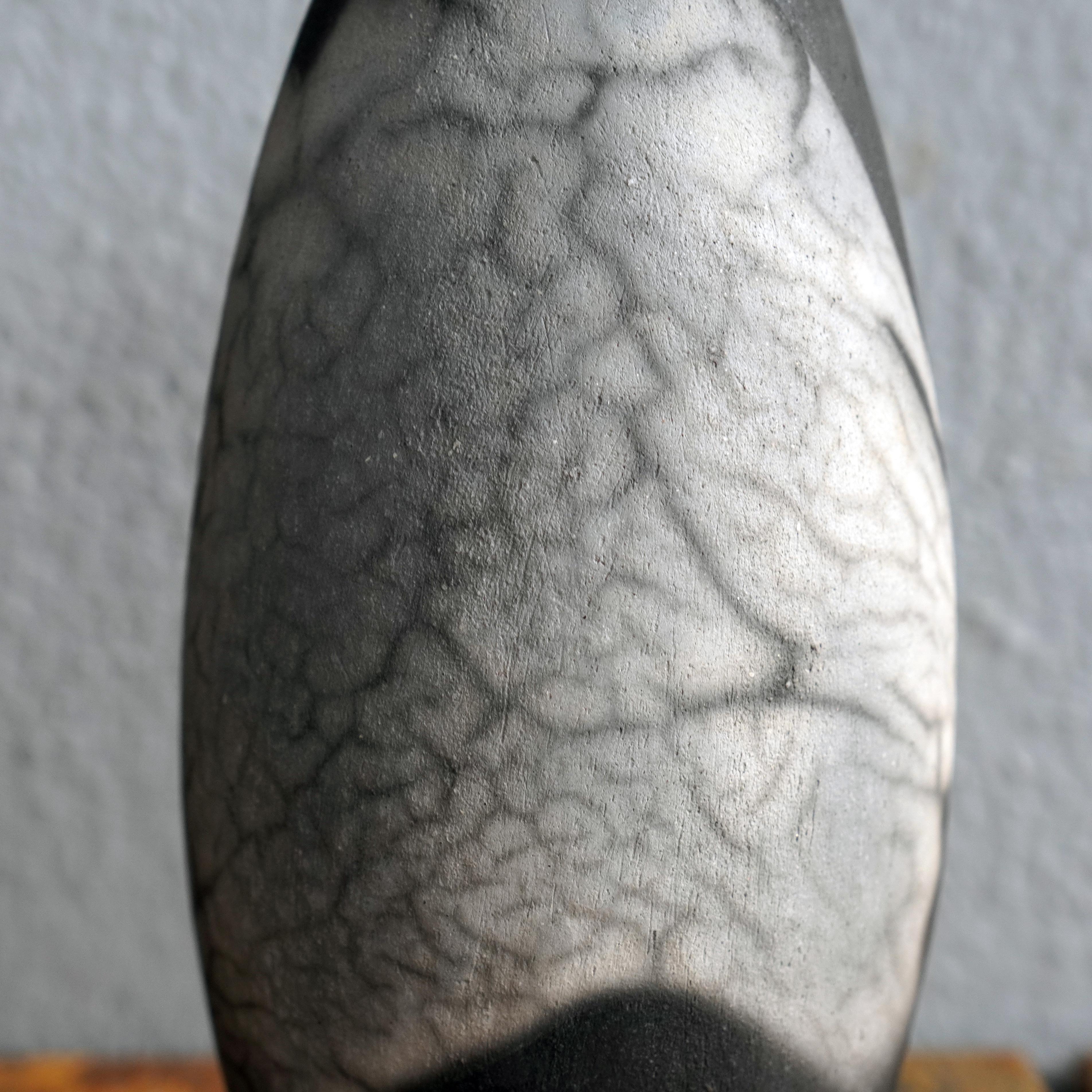 Modern Tsuri Raku Pottery Vase, Smoked Raku, Handmade Ceramic Home Decor Gift For Sale