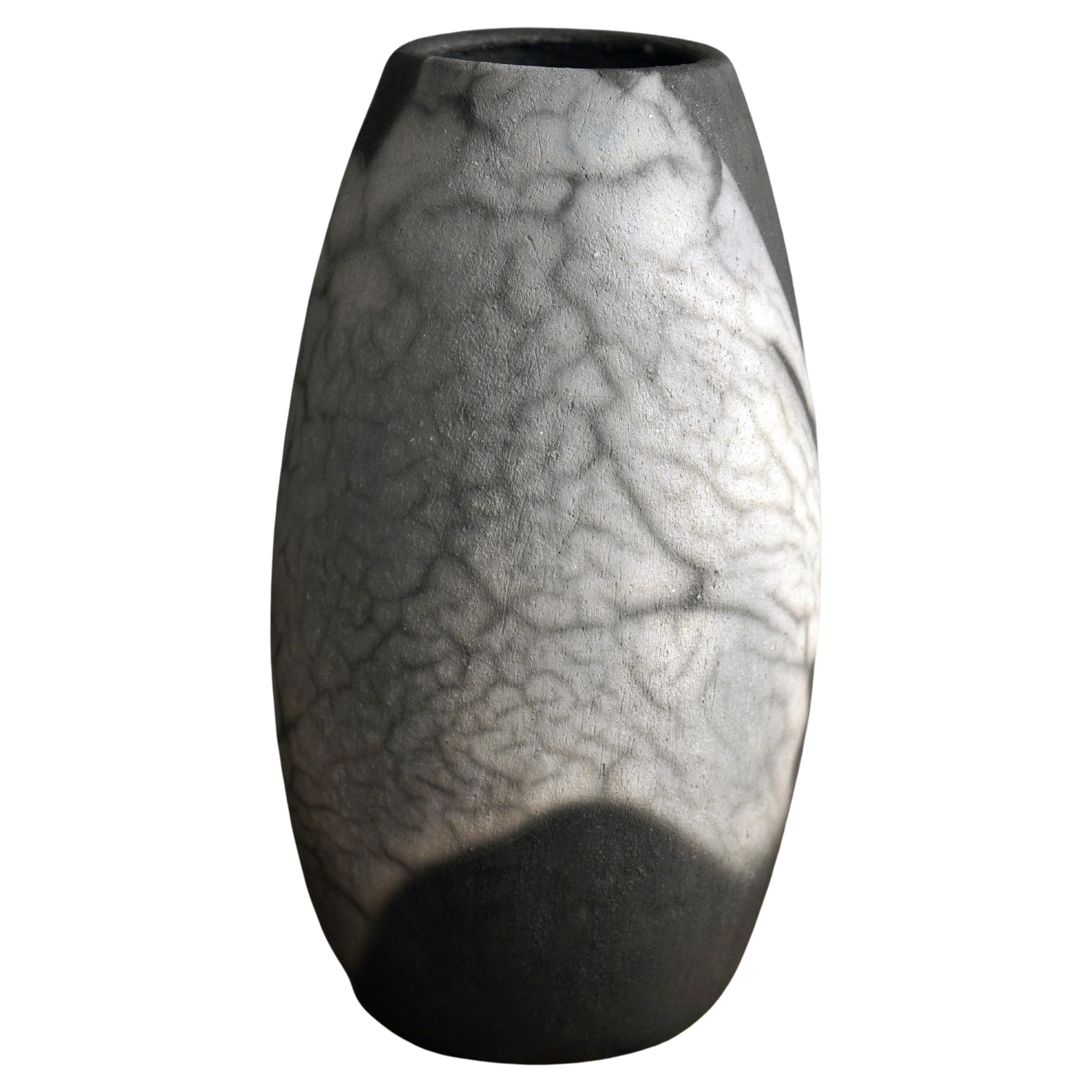 Tsuri Raku Pottery Vase, Smoked Raku, Handmade Ceramic Home Decor Gift For Sale