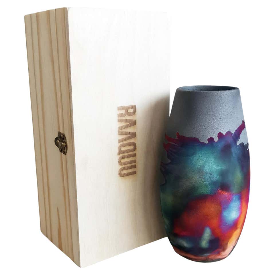 Tsuri Raku Pottery Vase with Gift Box, Smoked Raku, Handmade Ceramic ...