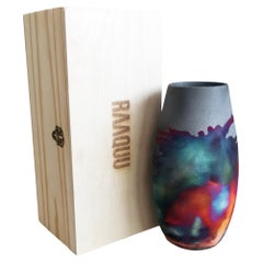 Tsuri Raku Pottery Vase with Gift Box, Carbon H.C Matte, Handmade Ceramic