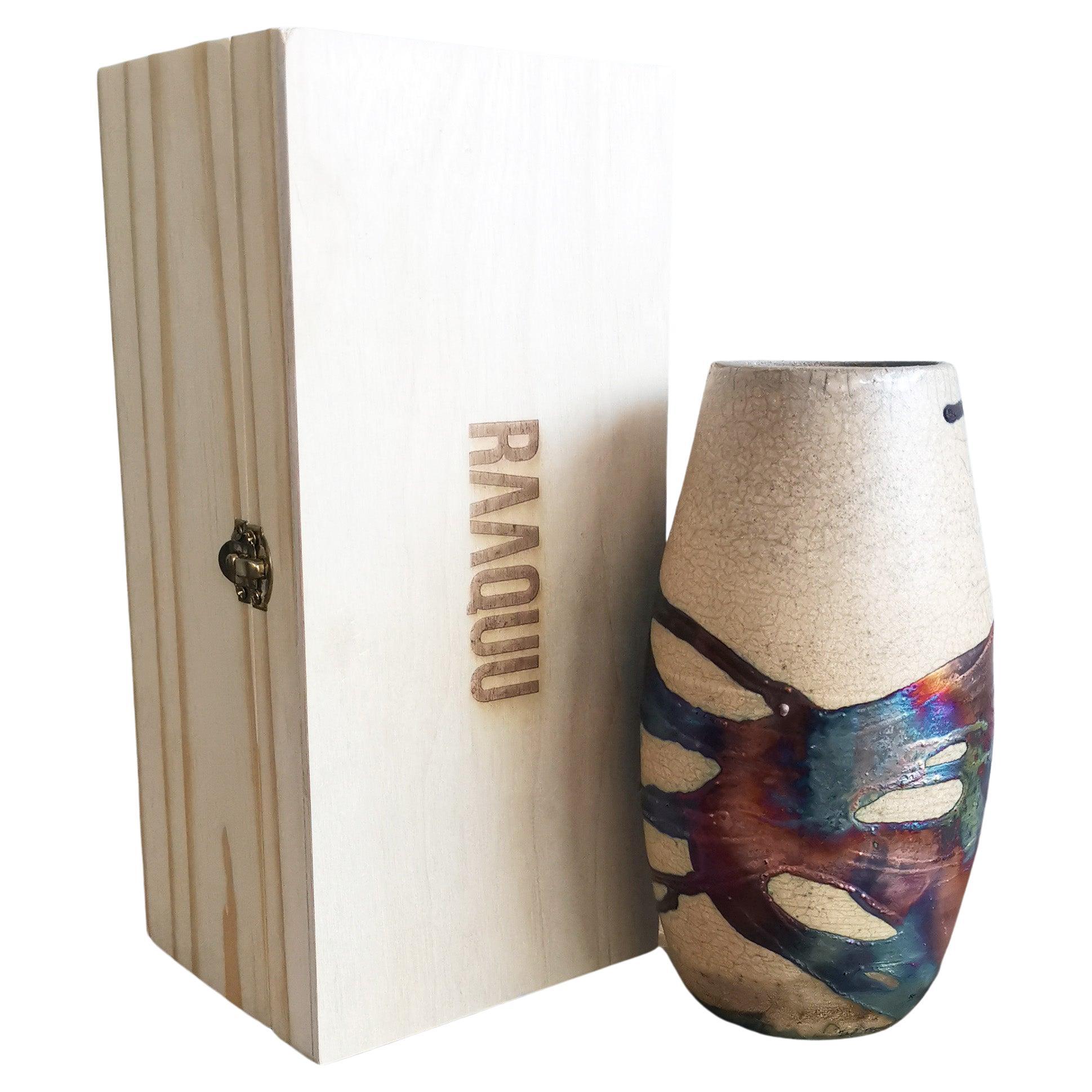 Tsuri Raku Pottery Vase with Gift Box - Half Copper Matte - Handmade Ceramic For Sale