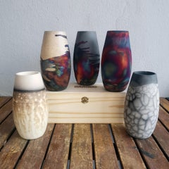 Tsuri Raku Pottery Vase with Gift Box, Obvara, Handmade Ceramic