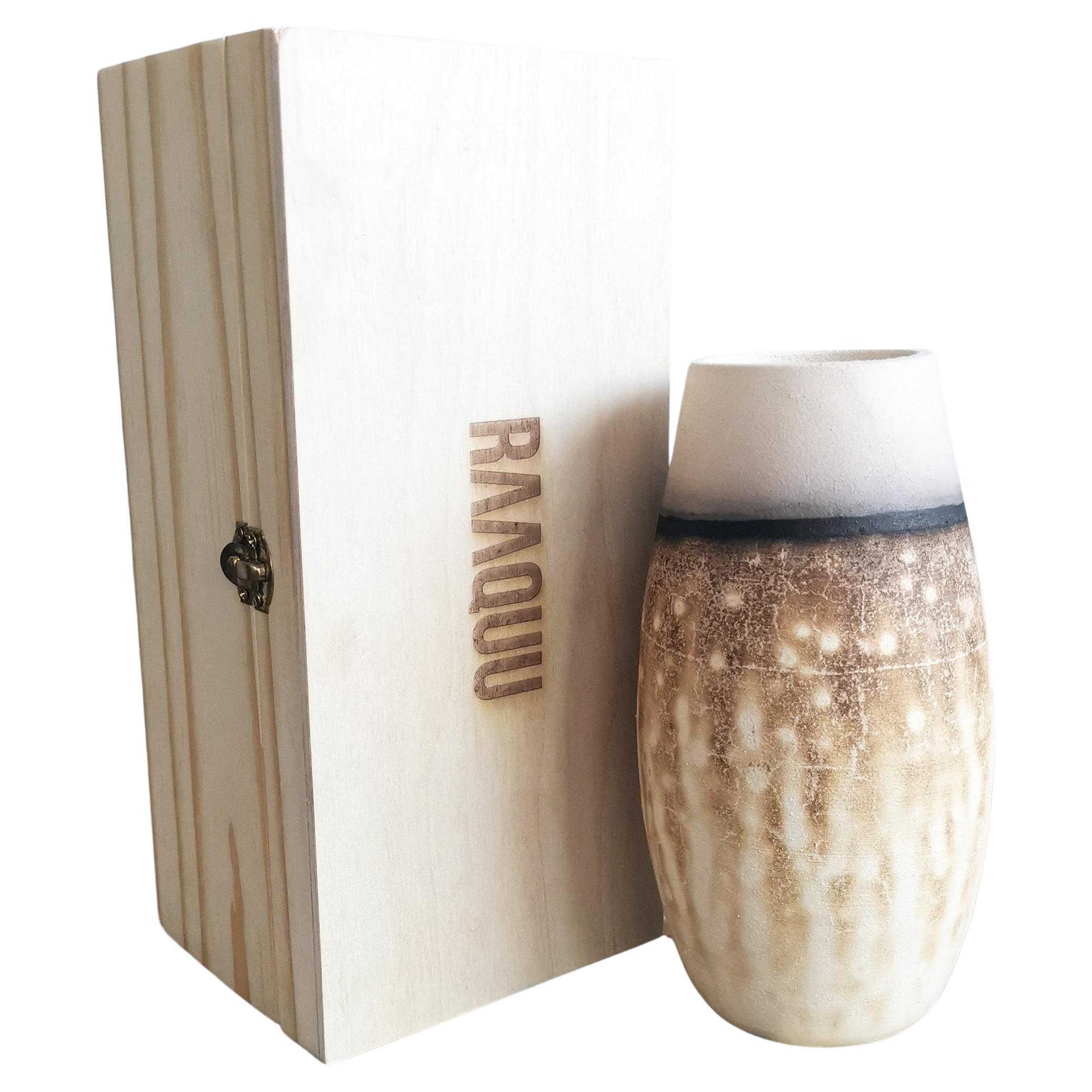 Vase en poterie Tsuri Raku avec boîte cadeau, Obvara, céramique faite à la main
