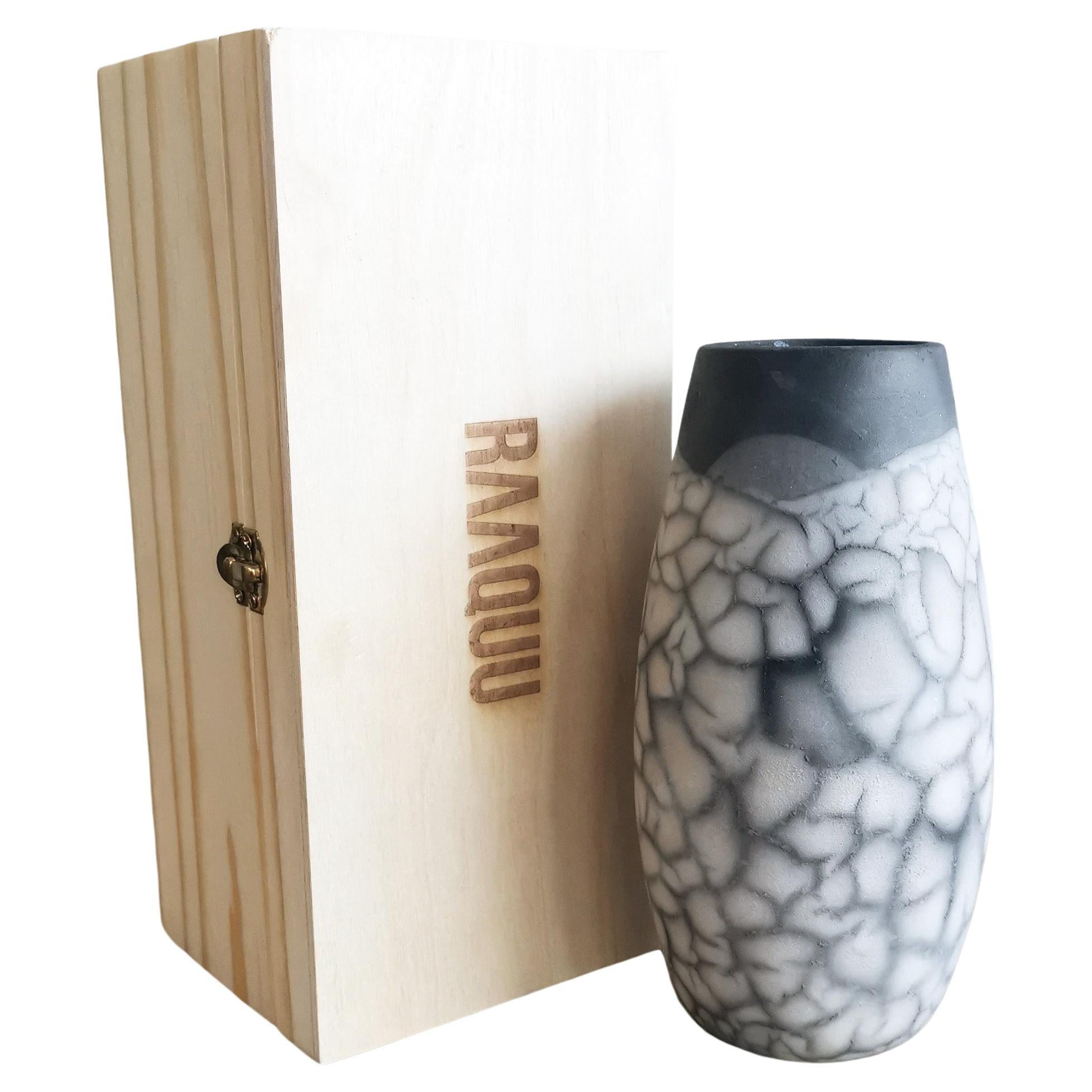 Tsuri Raku-Keramikvase mit Geschenkschachtel, Rauch Raku, handgefertigte Keramik