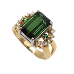 Tsutomu Matsuzaki Green Tourmaline Diamond Garnet Ring in Platinum K18