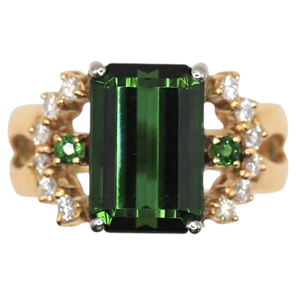 Tsutomu Matsuzaki Green Tourmaline Diamond Garnet Ring in Platinum K18