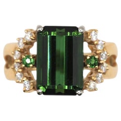 Tsutomu Matsuzaki Green Tourmaline Diamond Garnet Ring in Platinum K18