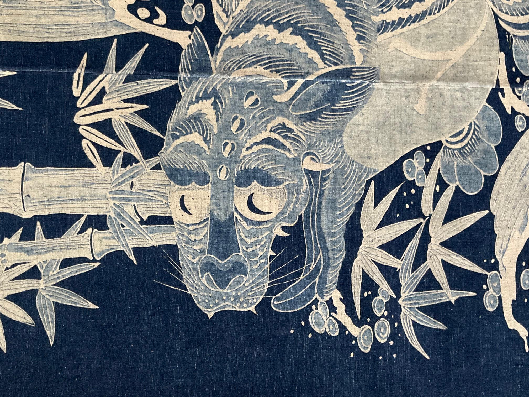 Hand-Painted Tsutsugaki Tiger in Bamboo Forest: 19th Century Futon Cover