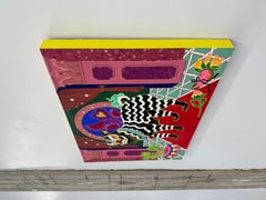 Black Lion, Contemporary Painting on Panel, Mounted Gouache on Cotton Rag