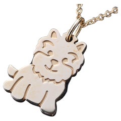 TTiffany 
Co. New Yorkie Dog Doggie Puppy Charm Pendant Necklace 18k Gold Chain