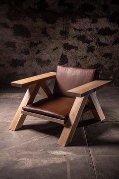 TTR Lounge Chair in Solid Oak & Leather by No Age Studio