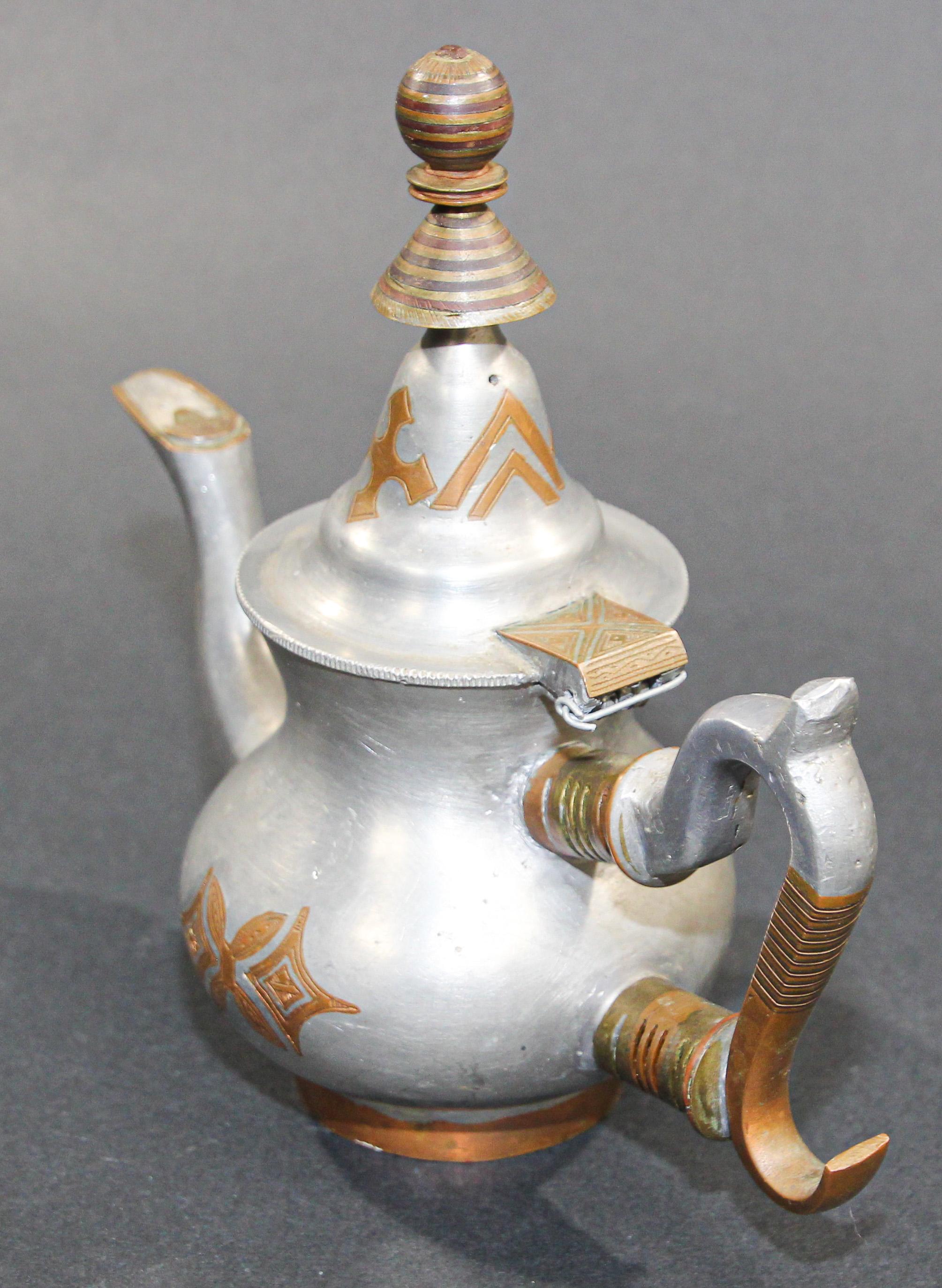 Hand-Carved Tuareg African Pewter Tea Pot from Mauritania For Sale