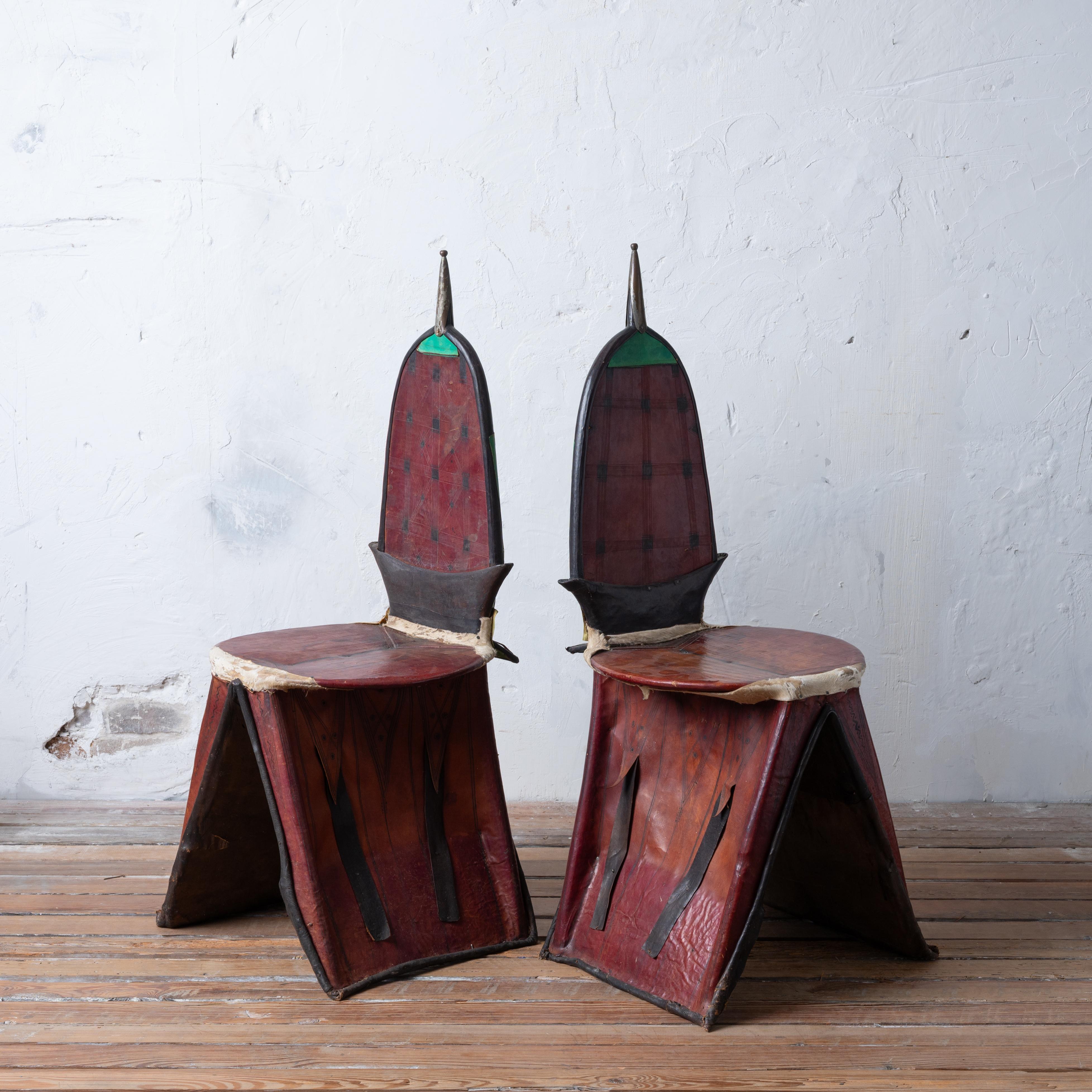 Tuareg Berber Tamzak Camel Saddle Chairs - A Pair For Sale 1