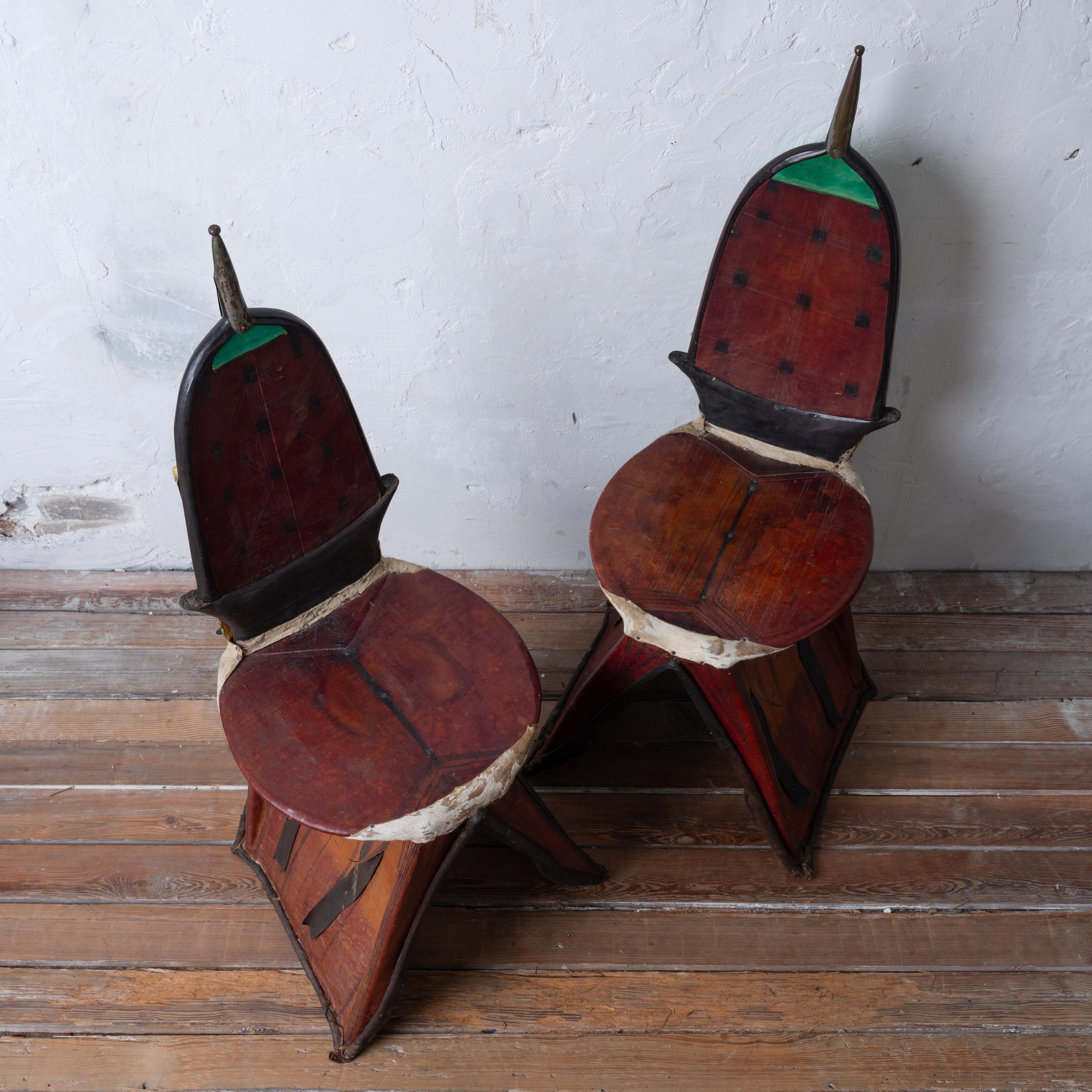Tuareg Berber Tamzak Camel Saddle Chairs - A Pair For Sale 2