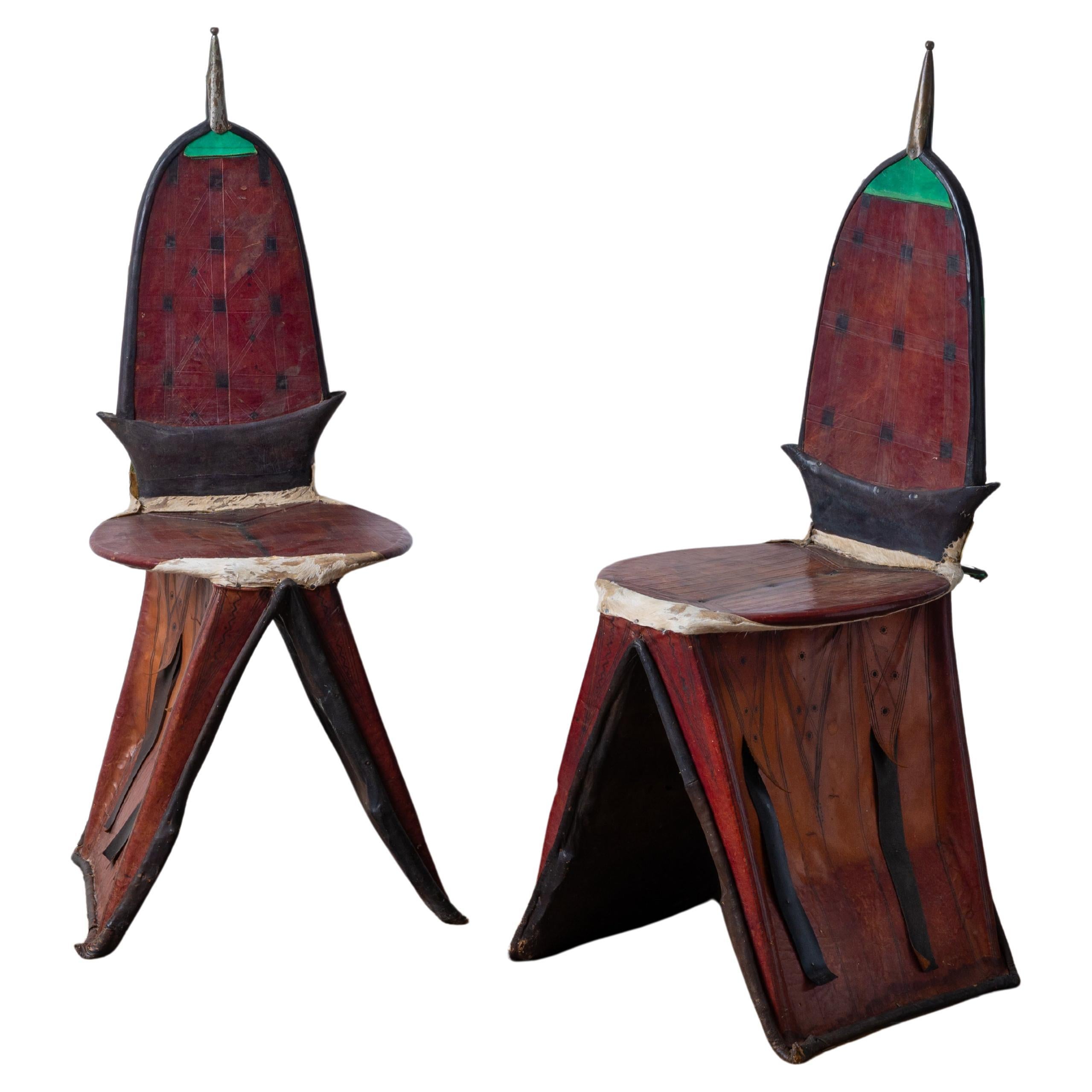 Tuareg Berber Tamzak Camel Saddle Chairs - A Pair