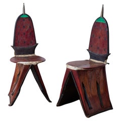 Used Tuareg Berber Tamzak Camel Saddle Chairs - A Pair