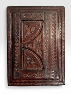 Tuareg Box, Intricately Carved, Leather Covered Box in Hand Dyed Brown