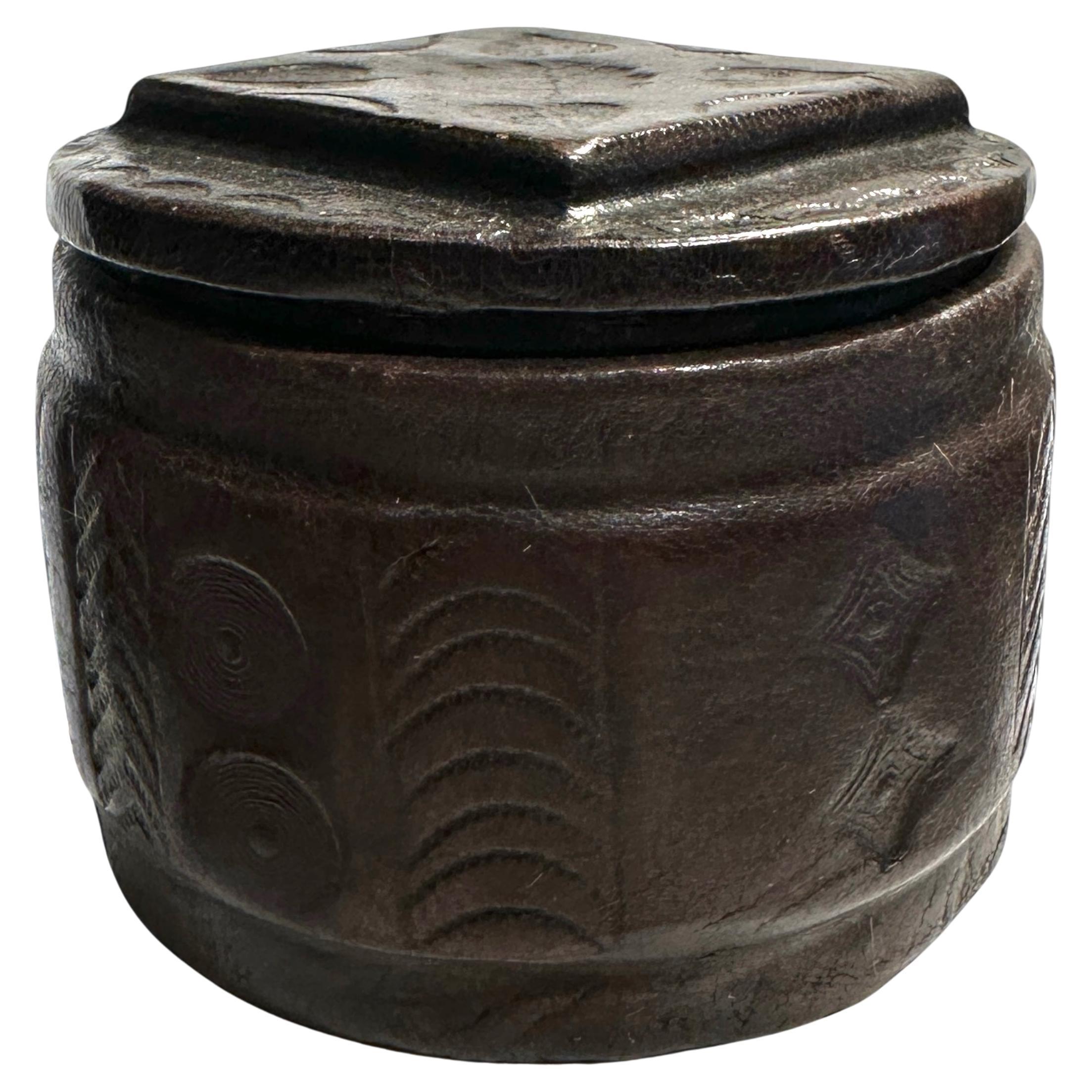 Tuareg Leather Covered Round Trinket Box
