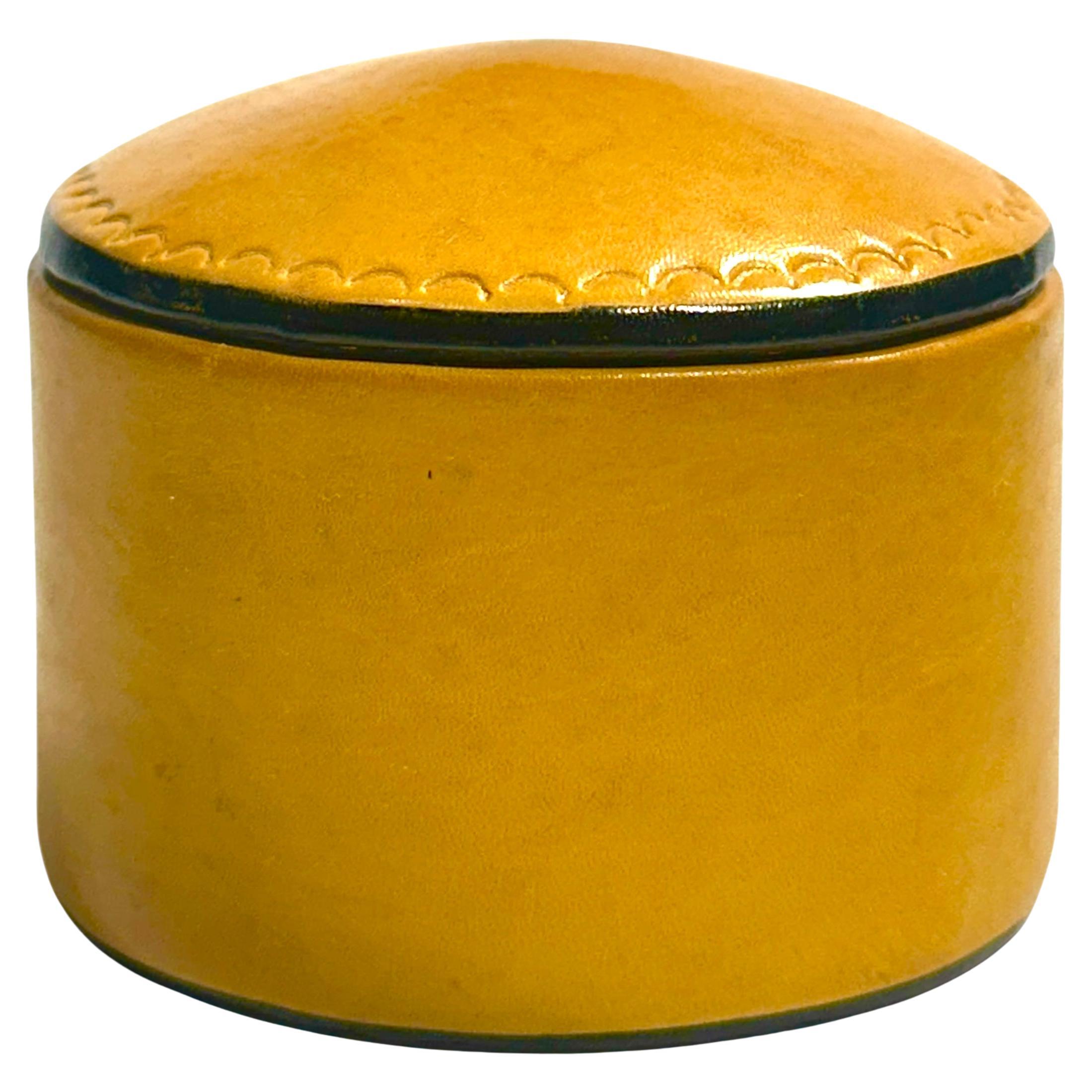 Tuareg Leather Covered Round Trinket Box