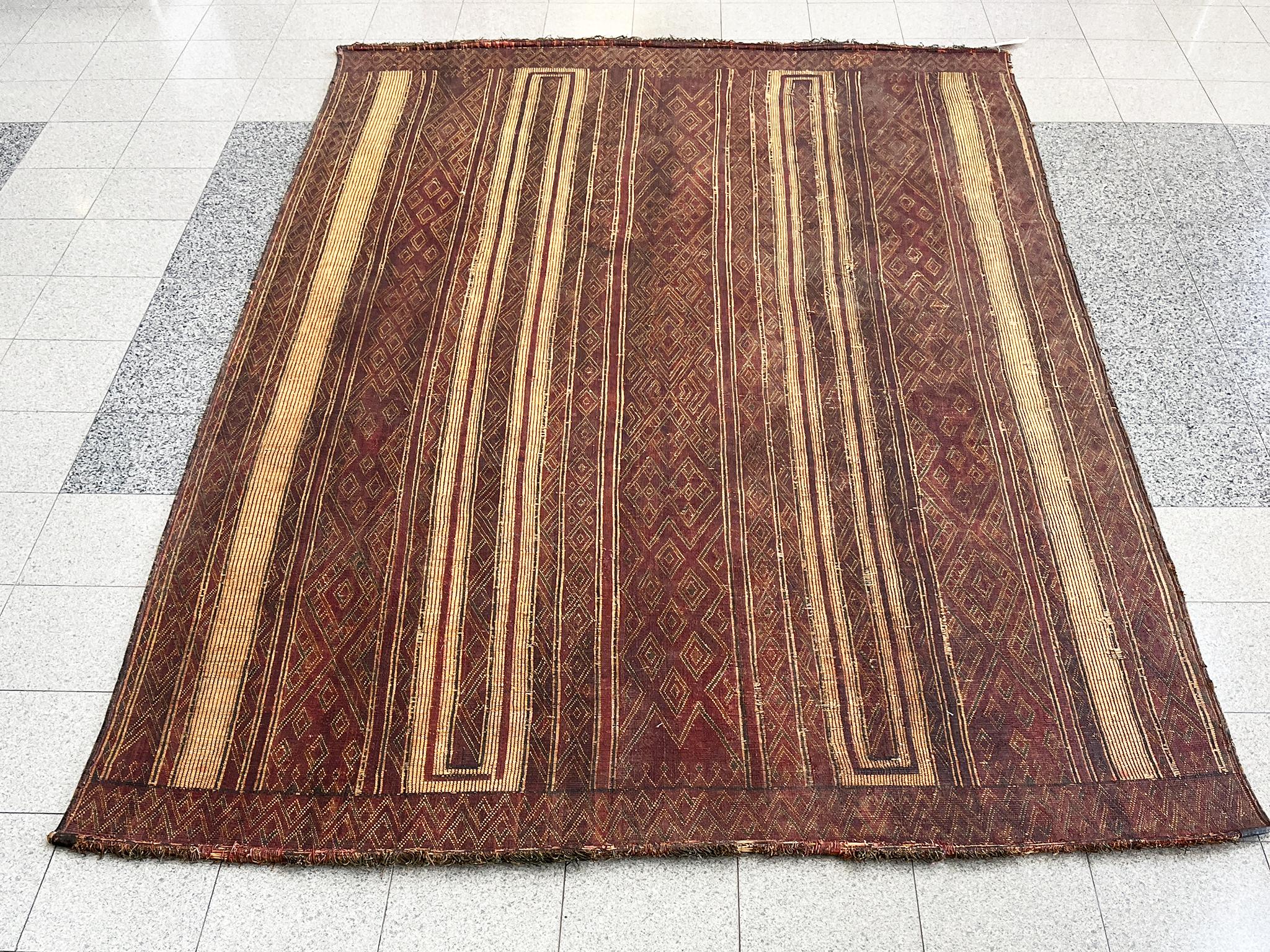 African Tuareg Woven Leather & Reed Rug For Sale