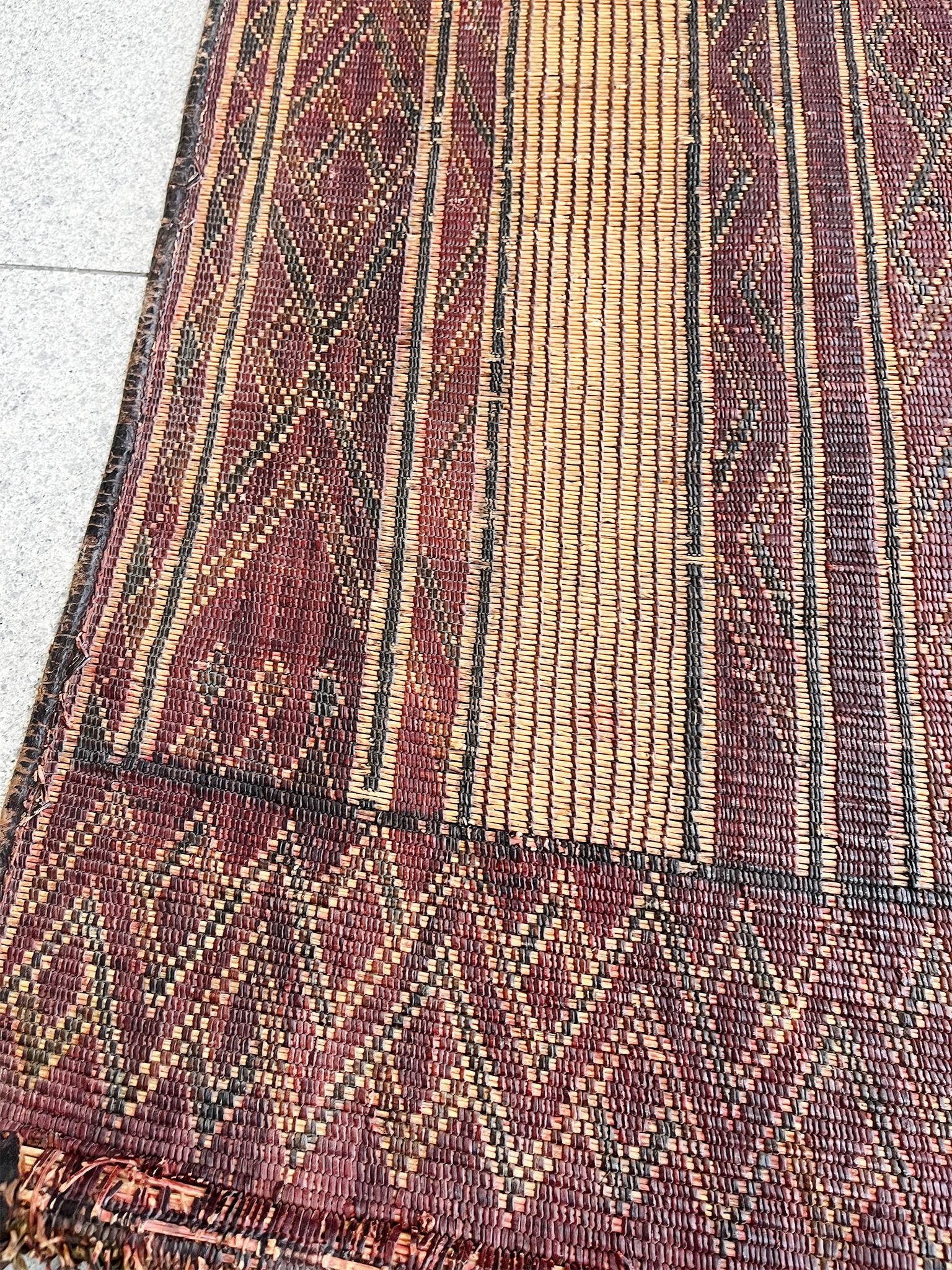 Tuareg Woven Leather & Reed Rug In Good Condition For Sale In New York, NY