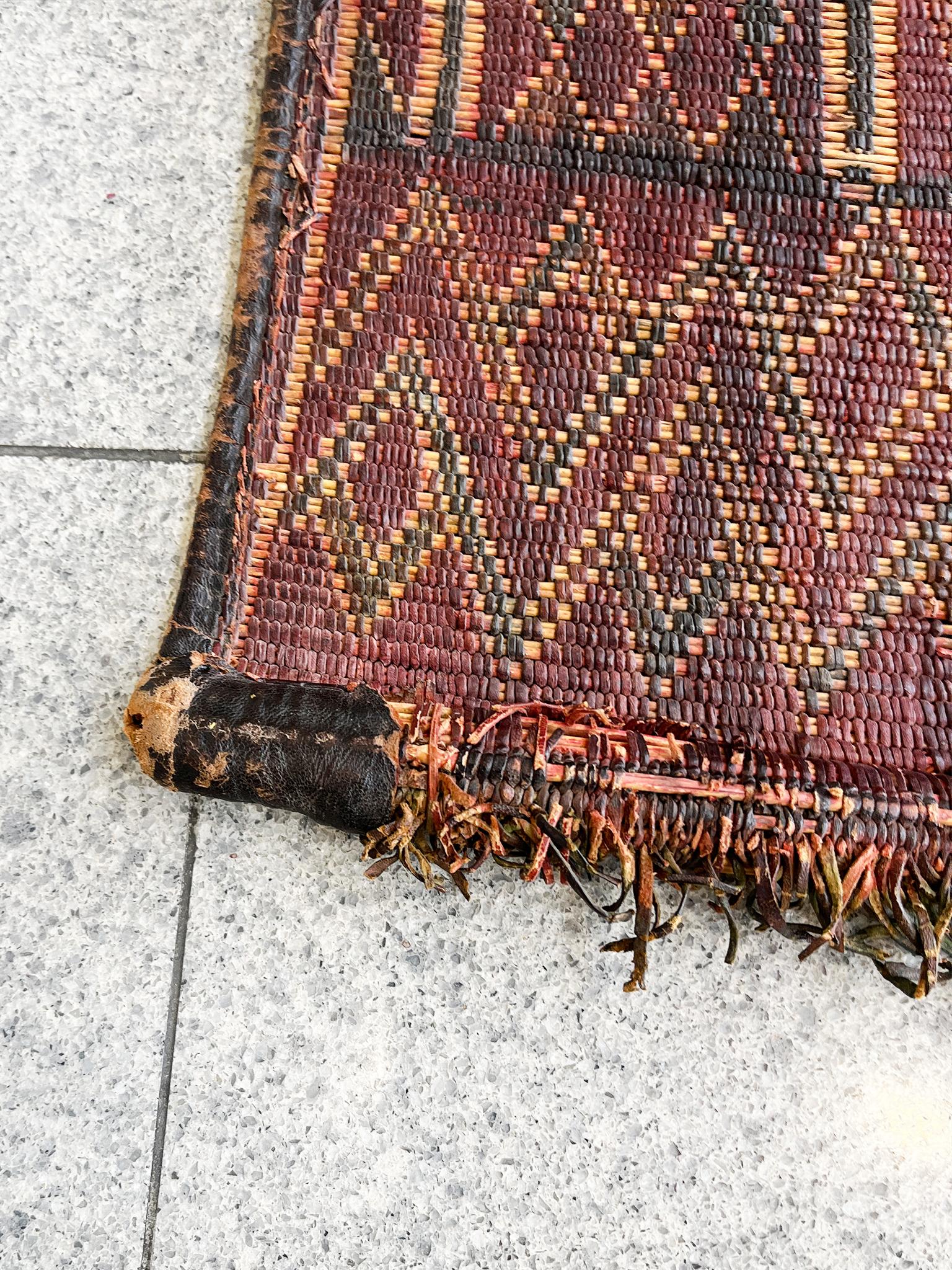 20th Century Tuareg Woven Leather & Reed Rug For Sale