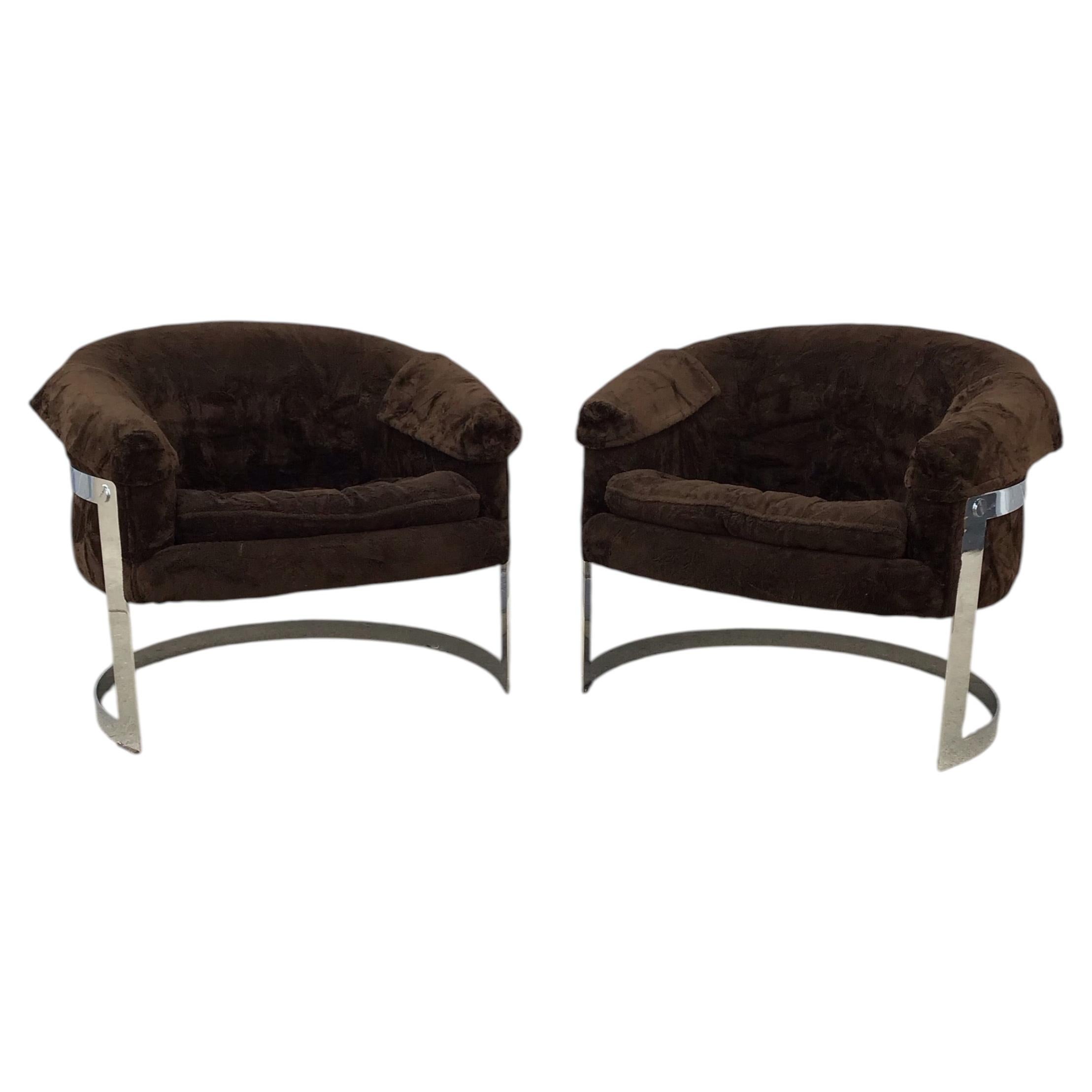 Tub Lounge Chairs Attributed to Milo Baughman, Pair, Circa 1970s For Sale