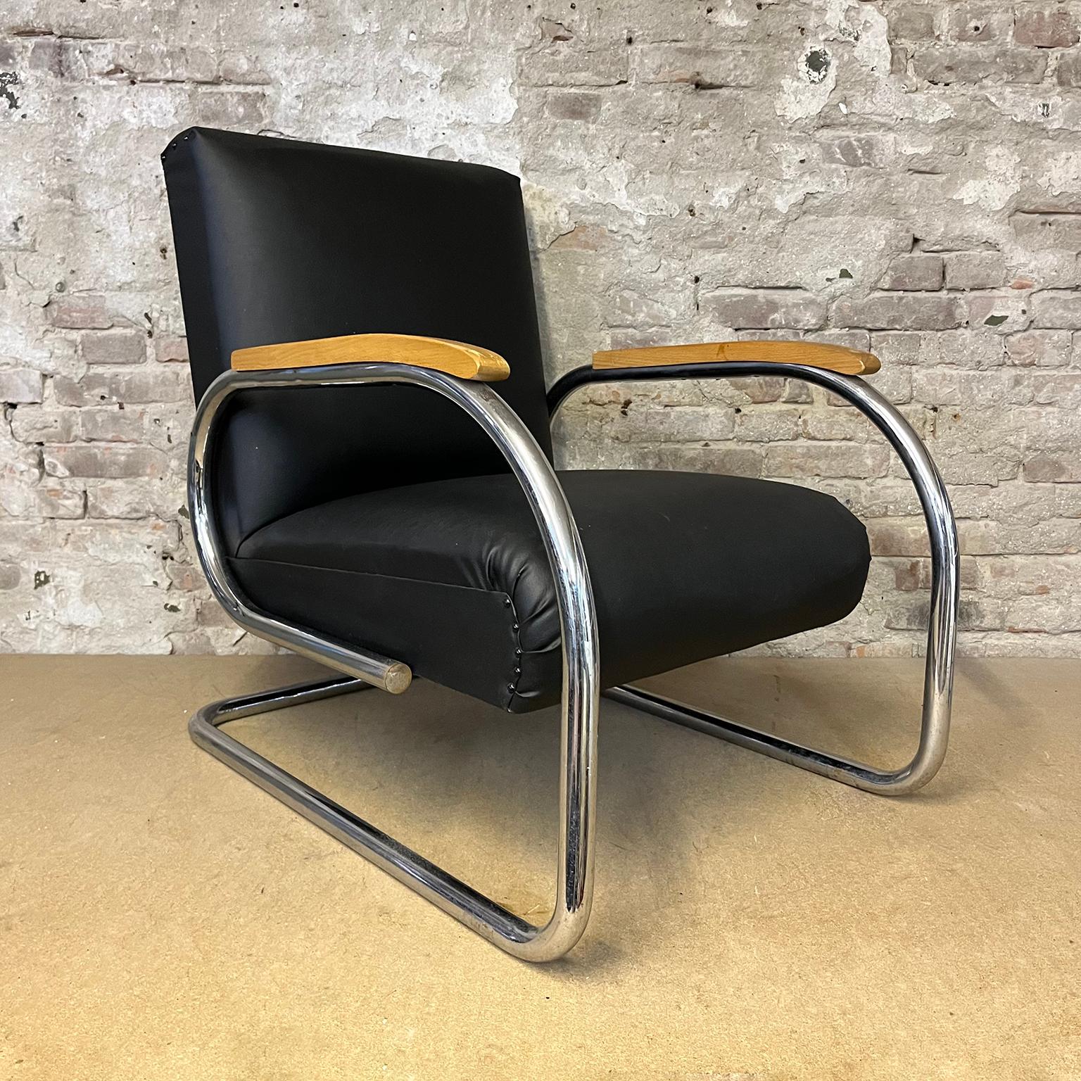 Industrial Tubax Armchair in Black Faux Leather For Sale