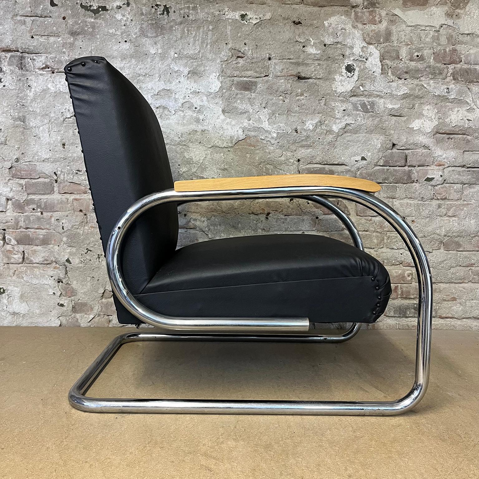 Belgian Tubax Armchair in Black Faux Leather For Sale
